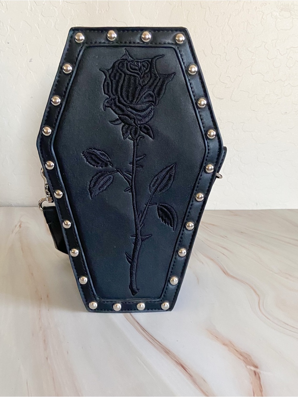 Widow Coffin-Shaped Rose Embroidered Crossbody Bag/convertible backpack